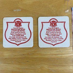 Vintage 1988 Set of TWO Raffles Hotel Singapore Sling Drink Coasters